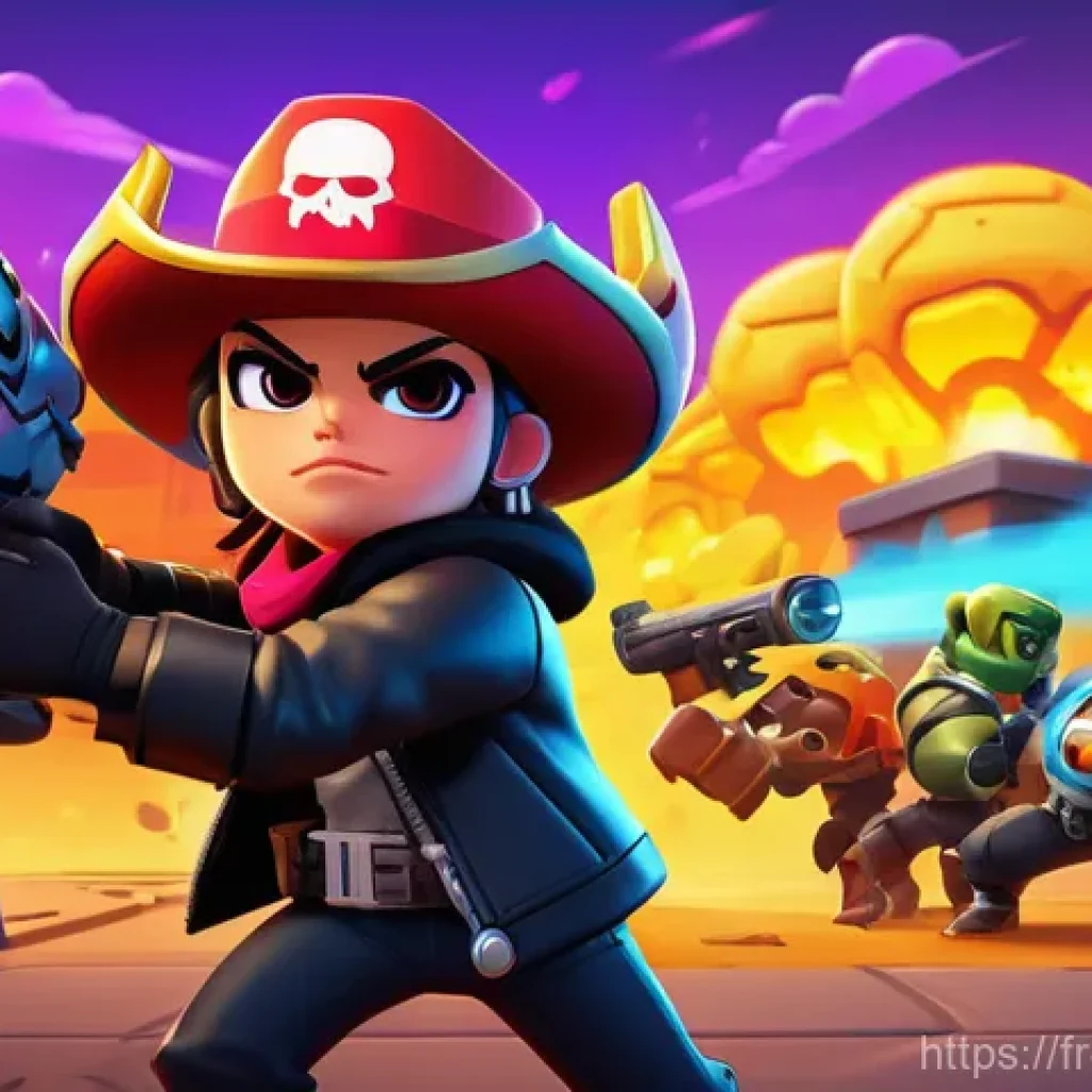 브롤스타즈 공식 대회 참가 방법 - A dynamic illustration of a Brawl Stars match. In the foreground, the brawler Bull, clad in his sign...