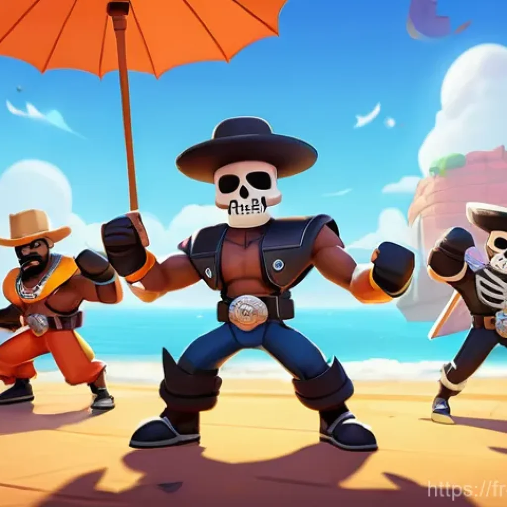 브롤스타즈 매칭 시스템 꿀팁 - **Prompt:** A dynamic, action-packed scene featuring three diverse Brawl Stars characters (Brawlers)...