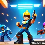 Home 22 브롤스타즈 승률 높은 캐릭터 순위 - A dynamic battle scene featuring a versatile brawler inspired by Colt from Brawl Stars, wearing futu...