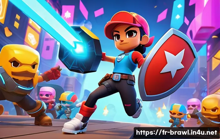 브롤스타즈 가젯 우선순위 - A dynamic battle scene featuring Jessie from Brawl Stars deploying her temporary shield gadget in a ...